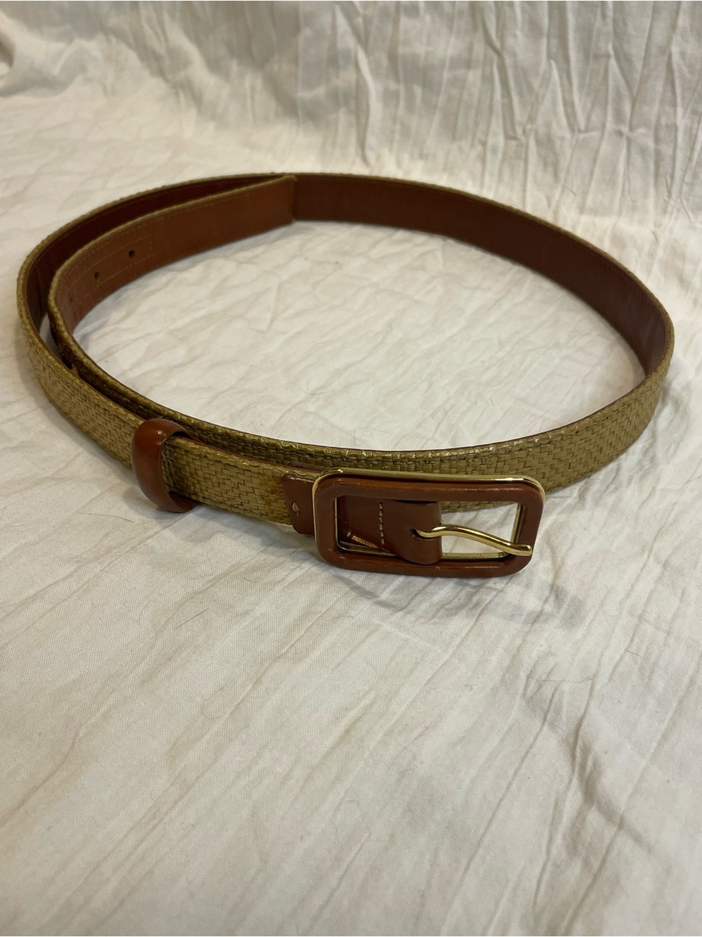 Brooks Brothers Men's Tan Woven Belt with Brown Leather Trim